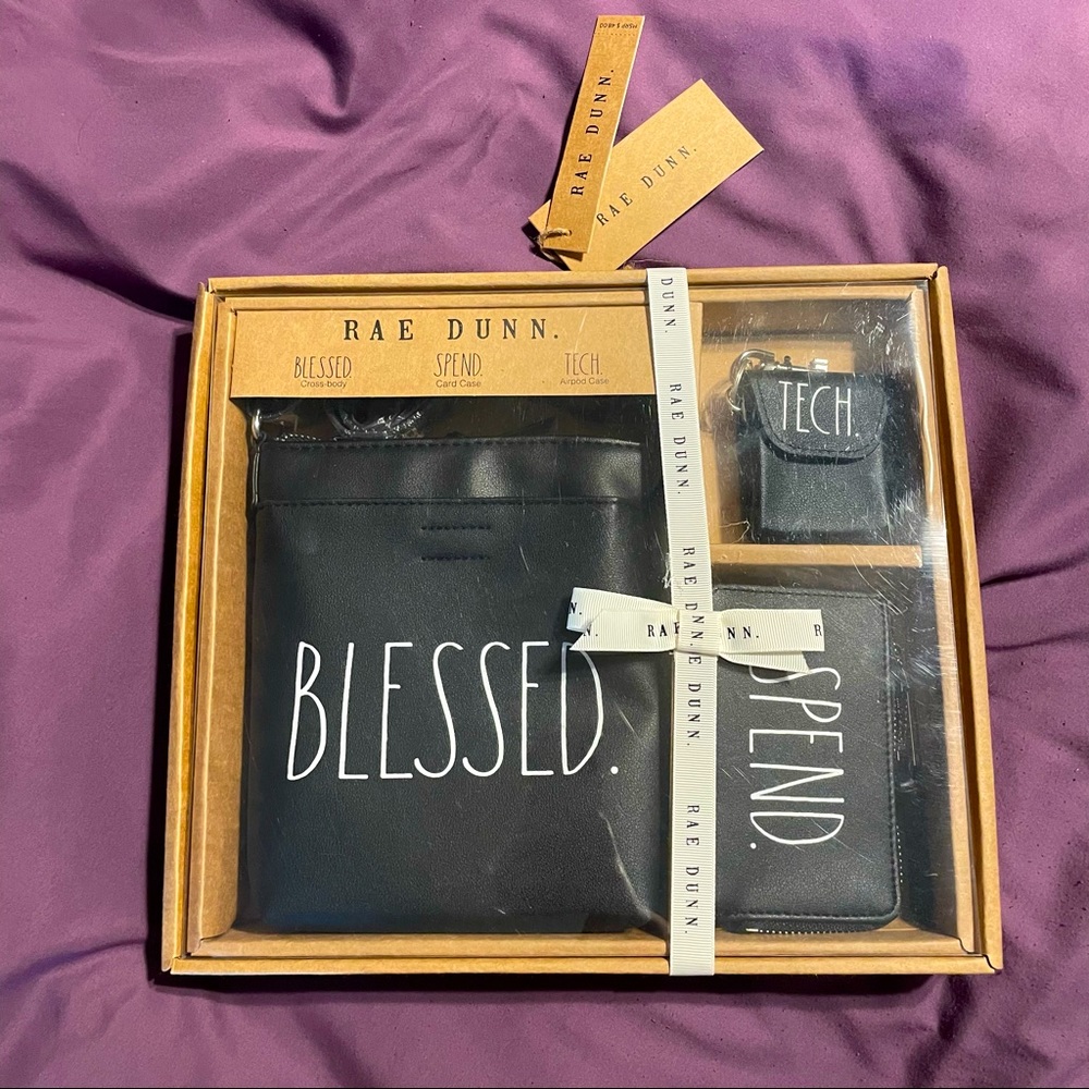 Beautiful Rae Dunn accessory set with purse, ear bud case and wallet!
